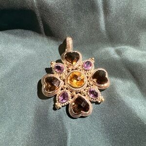 Judith Ripka Sterling Silver & 14K Gold Amethyst, Citrine & Topaz Brooch/Pendant